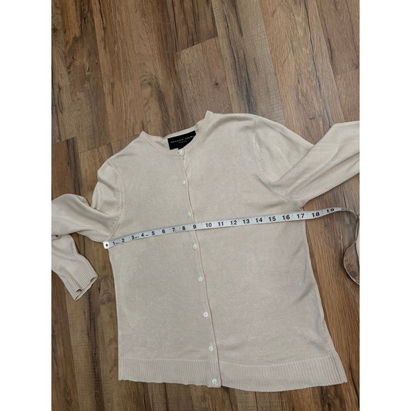 August Silk Petite Cardigan 100% Silk Beige Button Front Size P - Picture 8 of 9